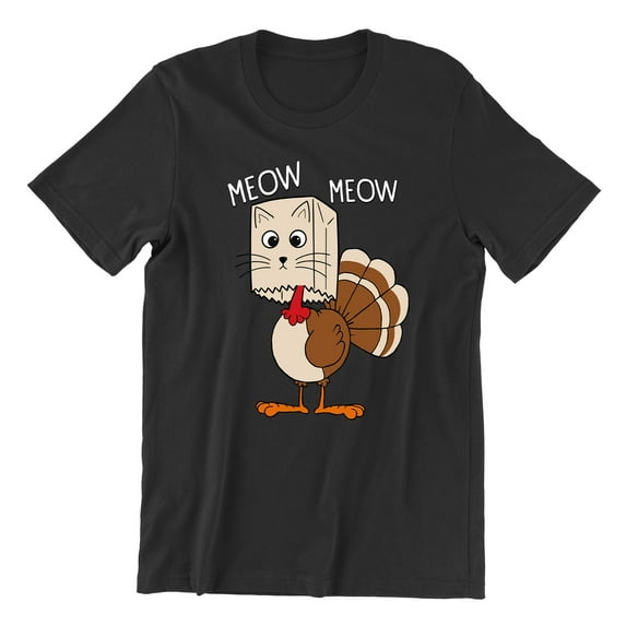 Thanksgiving Cat Meow Funny Hiding Turkey Unisex Men's T-shirt For Men, M, Black