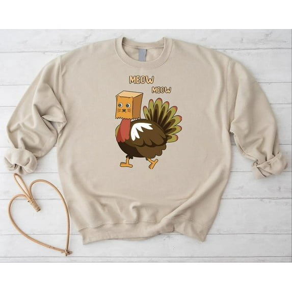 Thanksgiving Cat Sweatshirt,Meow Meow Sweater,Turkey Crewneck,Thanksgiving Gift,Turkey Day Sweatshirt,Fall Turkey Shirt, Family Dinner All Size S-5Xl