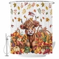 thumbnail image 1 of Thanksgiving Cattle Shower Curtain, Waterproof Shower Curtains for Bathroom, Fall Harvest Pumpkin Corn Leaves Autumn Washable Fabric Bathtub Curtain Set Bath Decor with 12 Hooks Stall 36"x72", 1 of 8