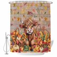 thumbnail image 1 of Thanksgiving Cattle Shower Curtain, Waterproof Shower Curtains for Bathroom, Fall Harvest Pumpkin Leaves Brown Wood Washable Fabric Bathtub Curtain Set Bath Decor with 12 Hooks Extra Long 72"x96", 1 of 8