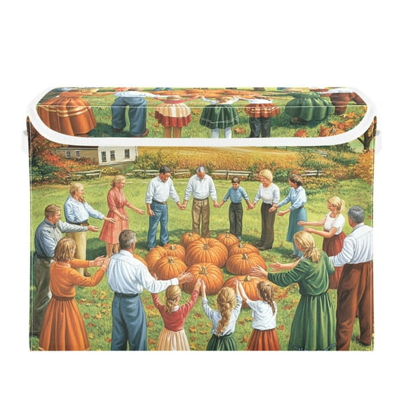 Thanksgiving Celebrates The Harvest Large Storage Bins with Linen Collapsible Lid Storage Box 16.7 x 12.6 x 11.8in