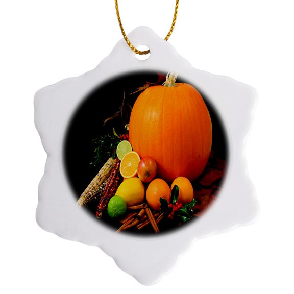 3drose, Thanksgiving Celebration, 3 inch Snowflake Porcelain Ornament