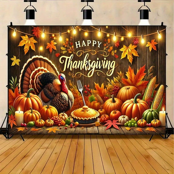 Thanksgiving Celebration Scene Party Banner - 8x6 Feet Multifunctional Holiday Decor for Room, Patio, Studio, Home & Garden - Polyester Fiber, Versatile Photography Backdrop for Outdoor Events