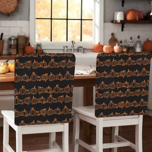 Thanksgiving Chair Covers Set of 1 Fall Line Pumpkin Chair Back Covers Stretch Removable Washable Slipcovers Protector for Dining Room Kitchen Party Decor