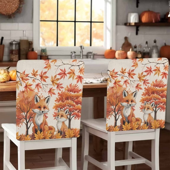 Thanksgiving Chair Covers Set of 1 Fall Maple Leaf Chair Back Covers Stretch Removable Washable Slipcovers Protector for Dining Room Kitchen Party Decor