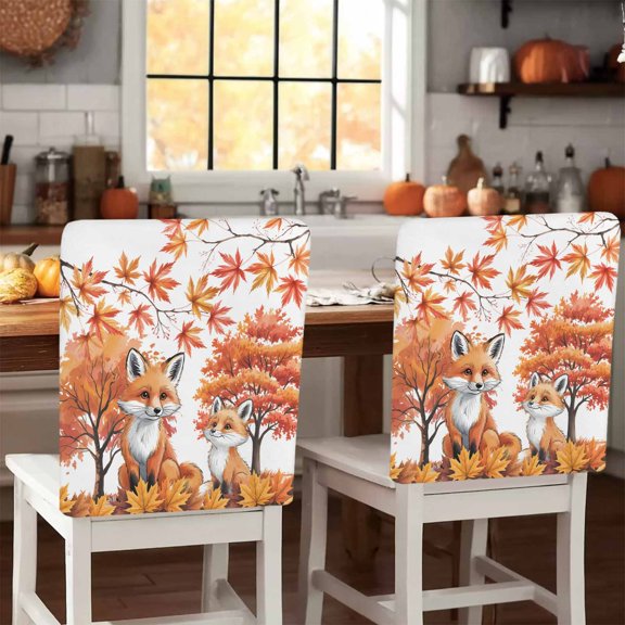 Thanksgiving Chair Covers Set of 1 Fall Maple Leaf Chair Back Covers Stretch Removable Washable Slipcovers Protector for Dining Room Kitchen Party Decor
