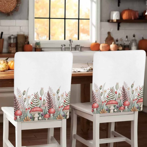Thanksgiving Chair Covers Set of 1 Fall Mushroom Leaves Chair Back Covers Stretch Removable Washable Slipcovers Protector for Dining Room Kitchen Party Decor