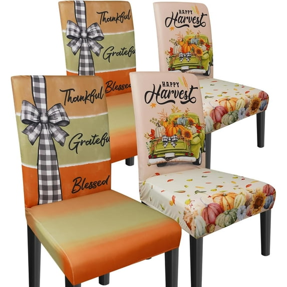 Thanksgiving Chair Covers Set of 4 Fall Dining Chair Covers for Party Kitchen Removable Seat Cover for Chairs Thanksgiving Decorations Indoor