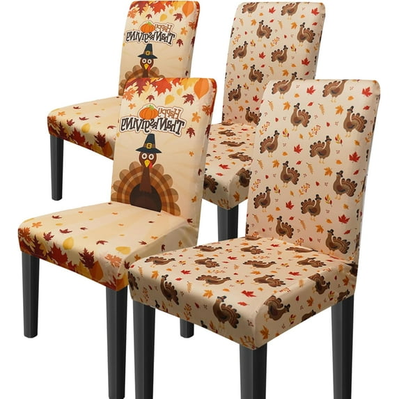 Thanksgiving Chair Covers Set of 4 Fall Turkey Dining Chair Covers for Party Kitchen Removable Fall Seat Covers for Chairs Thanksgiving Decorations