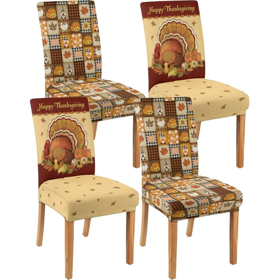 Thanksgiving Chair Covers Set of 4 Funny Turkey Chair Cover Dining Protector Stretch Removable Washable Back Chair Covers Home Decor Gifts