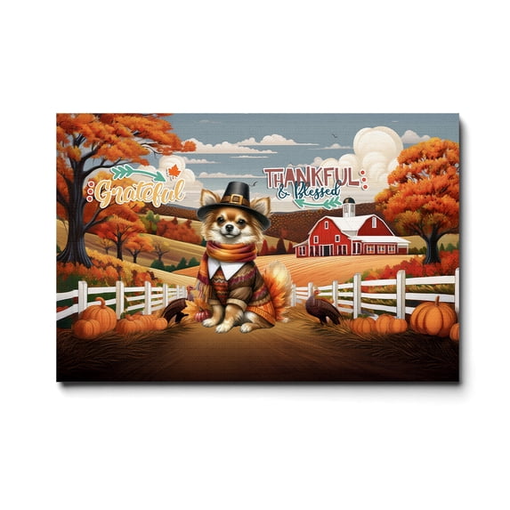 Thanksgiving Chihuahua Pilgrim Grateful, Thankful, Blessed Fall Welcome Horizontal Matte Canvas Poster Dog Lover Gifts Idea Wall Art Home Decor - 00021
