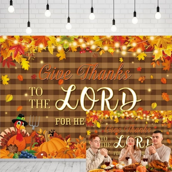 Thanksgiving Christian Photography Background Give Thanks to The Lord Religious Decorations Banner Autumn Fall Harvest Holiday Party Backdrop