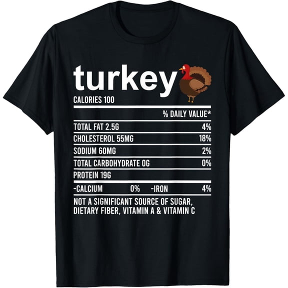 Thanksgiving Christmas Nutrition Shirt Clothing Co Funny Turkey Nutrition Fact Foodie T-Shirt