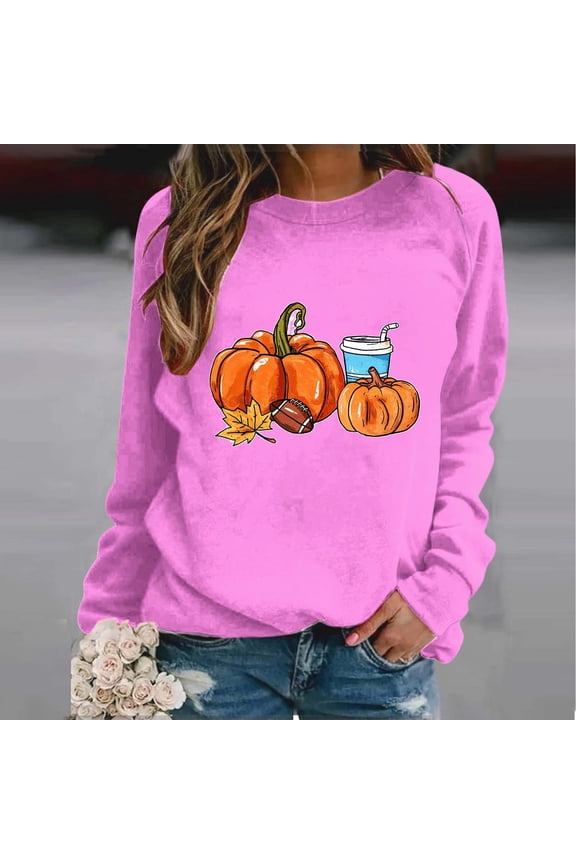 Thanksgiving 2024! Thanksgiving Shirts for Women,Women's Breast Printed Round Neck Long Sleeve Top Sweater,Thanksgiving Tops for Women
