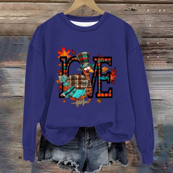 Thanksgiving 2025! Tops for Women Plus Size Walmart,Womens Casual Printed Round Neck Long Sleeved Top Loose Sweatshirts,Thanksgiving Tops for Women