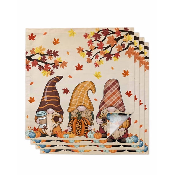 Thanksgiving Cloth Napkins Set of 4 Reusable Dinner Napkins, Fall Maple Leaf Pumpkin Gnomes Sunflower Cocktail Napkin Washable Table Napkins for Wedding/Holiday Party/Baby Shower 20"x20"
