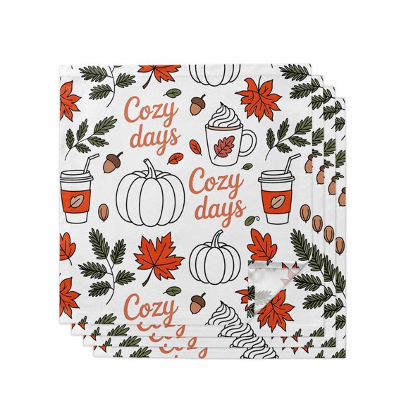 Thanksgiving Cloth Napkins Set of 4 Reusable Dinner Napkins, Fall Retro Cartoon Pumpkins Leaves Watercolor Cocktail Napkin Washable Table Napkins for Wedding/Holiday Party/Baby Shower 20"x20"