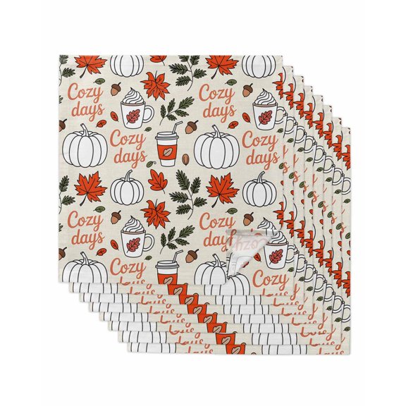 Thanksgiving Cloth Napkins Set of 8 Reusable Dinner Napkins, Fall Cartoon Pumpkins Leaves Watercolor Cocktail Napkin Washable Table Napkins for Wedding/Holiday Party/Baby Shower 20"x20"