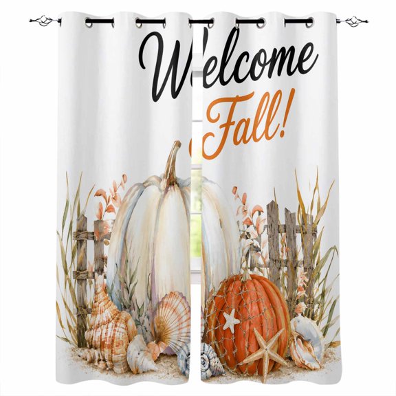 Thanksgiving Coastal Blackout Curtains for Bedroom Living Room Darkening Curtains 63 Inches Long Fall Nautical Orange Pumpkin Starfish Window Curtain 2 Panels Set Insulated Grommet Drapes 42"x63"