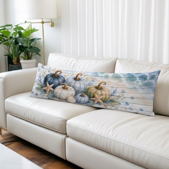 Thanksgiving Coastal Body Pillow Covers 20"x54", Fall Pumpkin Starfish Wood Grain Soft Brushed Microfiber Breathable Throw Pillow Covers, Decorative Pillowcase with Zipper for Sofa Couch Bedroom
