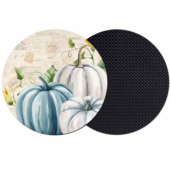Thanksgiving Coasters Set of 2, Absorbent Coasters for Drinks, Country Blue White Pumpkin Leaf Flowers Coaster for Desk Coffee Table Protection, Home Decor House Warming Gifts 4"