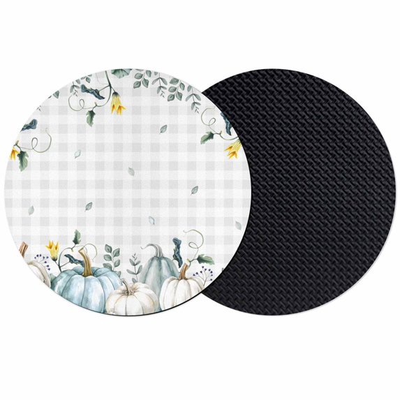 Thanksgiving Coasters Set of 2, Absorbent Coasters for Drinks, Fall Blue White Pumpkin Leaves Floral Plaid Coaster for Desk Coffee Table Protection, Home Decor House Warming Gifts 4"