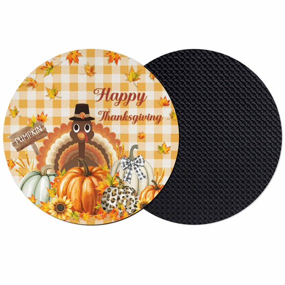Thanksgiving Coasters Set of 2, Absorbent Coasters for Drinks, Fall Orange Pumpkin Turkey Maple Leaf Plaid Coaster for Desk Coffee Table Protection, Home Decor House Warming Gifts 4"