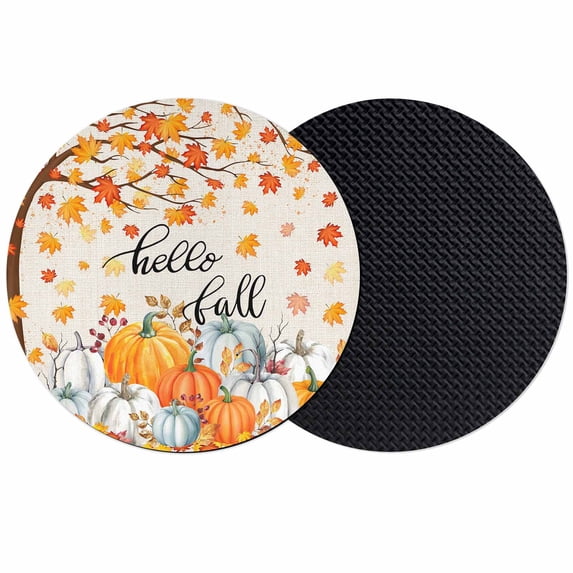 Thanksgiving Coasters Set of 2, Absorbent Coasters for Drinks, Orange White Pumpkin Maple Leaf Branches Coaster for Desk Coffee Table Protection, Home Decor House Warming Gifts 4"