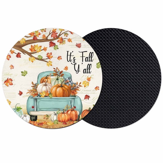 Thanksgiving Coasters Set of 2, Absorbent Coasters for Drinks, Retro Pumpkin Truck Maple Leaf Branch Coaster for Desk Coffee Table Protection, Home Decor House Warming Gifts 4"
