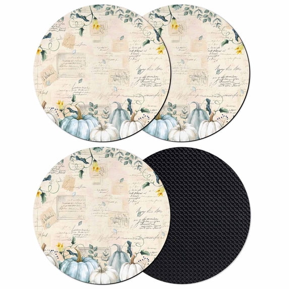 Thanksgiving Coasters Set of 4, Absorbent Coasters for Drinks, Farmhouse Fall Pumpkin Green Leaves Floral Coaster for Desk Coffee Table Protection, Home Decor House Warming Gifts 4"