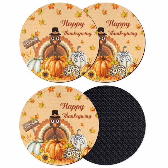Thanksgiving Coasters Set of 4, Absorbent Coasters for Drinks, Orange Maple Leaf Pumpkin Harvest Fall Coaster for Desk Coffee Table Protection, Home Decor House Warming Gifts 4"