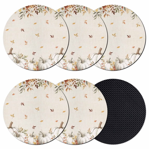 Thanksgiving Coasters Set of 6, Absorbent Coasters for Drinks, Autumn Pumpkin Fall Maple Leaves Eucalyptus Coaster for Desk Coffee Table Protection, Home Decor House Warming Gifts 4"