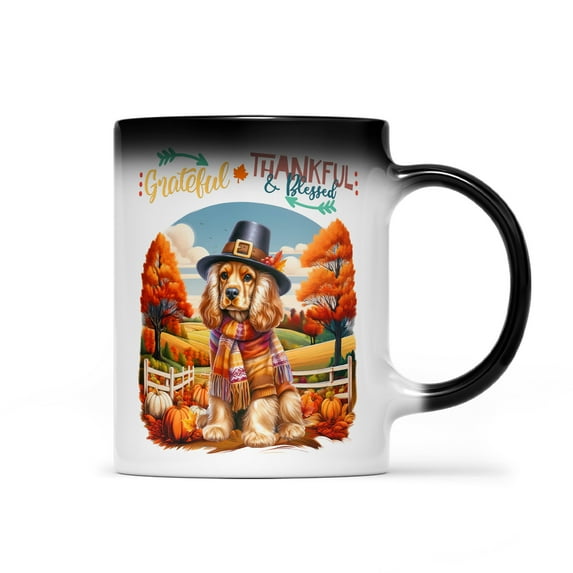 Thanksgiving Cocker Spaniel Pilgrim Grateful, Thankful, Blessed Fall Welcome Heat Color Changing Mug Cockers Dog Lover Gifts Magic Coffee Mug - 00021