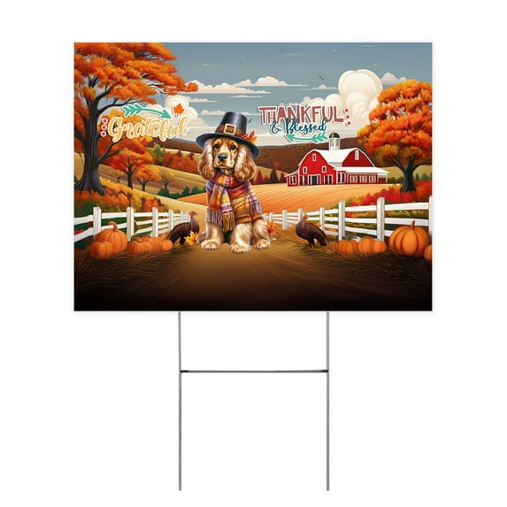 Thanksgiving Cocker Spaniel Pilgrim Grateful, Thankful, Blessed Fall Welcome Yard Sign Cockers Dog Lover Gifts Outdoor Home Lawn Garden Porch Decor - 00021