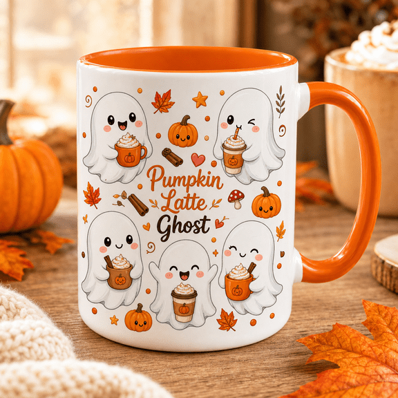 Thanksgiving Coffee Cup Cute Ghost Pumpkin Latte Ceramic for Fall Coffee Lovers