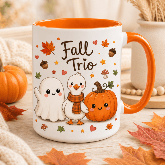 Thanksgiving Coffee Cup Ghost Goose Pumpkin Trio Ceramic for Fall Sips for Autumn Coffee Lovers