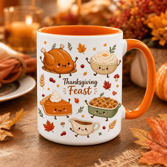 Thanksgiving Coffee Cup Turkey Dinner Feast Ceramic Drinkware for Fall Gatherings