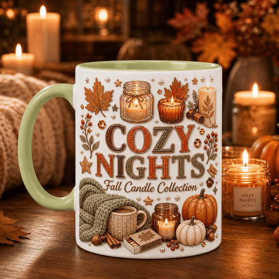 Thanksgiving Coffee Mug Cozy Nights Fall Candle Collection Ceramic Coffee Cup for Fall Lovers
