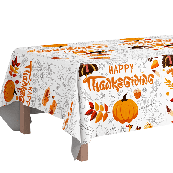Thanksgiving Coloring Tablecloth for Kids, 108"x54" Thanksgiving Giant Coloring Tablecloth, Kids Thanksgiving Tablecloth & Fall Thanksgiving Coloring Paper Table Cloth, for Thanksgiving Crafts Game