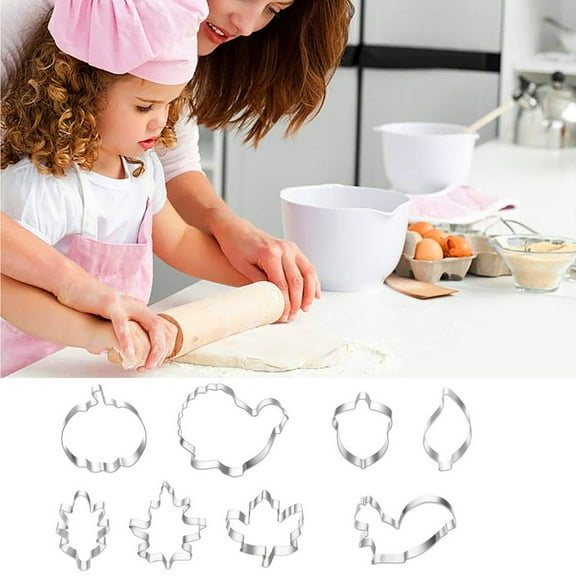Thanksgiving Cookie Cutters Set, 8-Piece Stainless Steel Fall Shapes (Turkey, Maple Leaf, Chestnut) for Baking Cookies, Fondant and Sandwiches