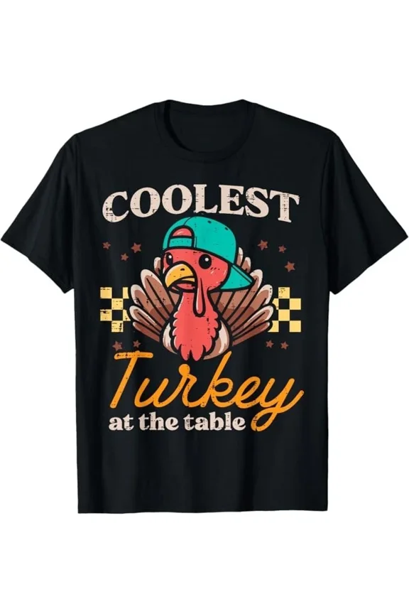 Thanksgiving Coolest Turkey At Table Boys Kids Youth Unisex T-Shirt up to size 5XL