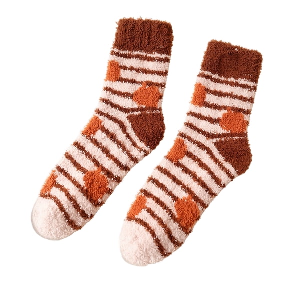 Thanksgiving Coral Fleece Crew Socks, Mid Calf Plush Cozy Socks With Heart And Mushroom Pattern, Soft Fuzzy House Socks For Women Girls, Warm Winter Sleep Socks, Cute Holiday Gift Socks