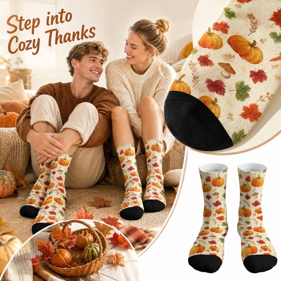 Thanksgiving Coral Fleece Crew Socks, Mid Calf Plush Cozy Socks With Heart And Mushroom Pattern, Soft Fuzzy House Socks For Women, Warm Winter Socks, Cute Gift Socks, Non Slip Fluffy Sleep Socks