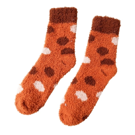 Thanksgiving Coral Fleece Crew Socks Mid Calf Plush Cozy Socks With Heart And Mushroom Pattern Soft Fuzzy House Socks (E)