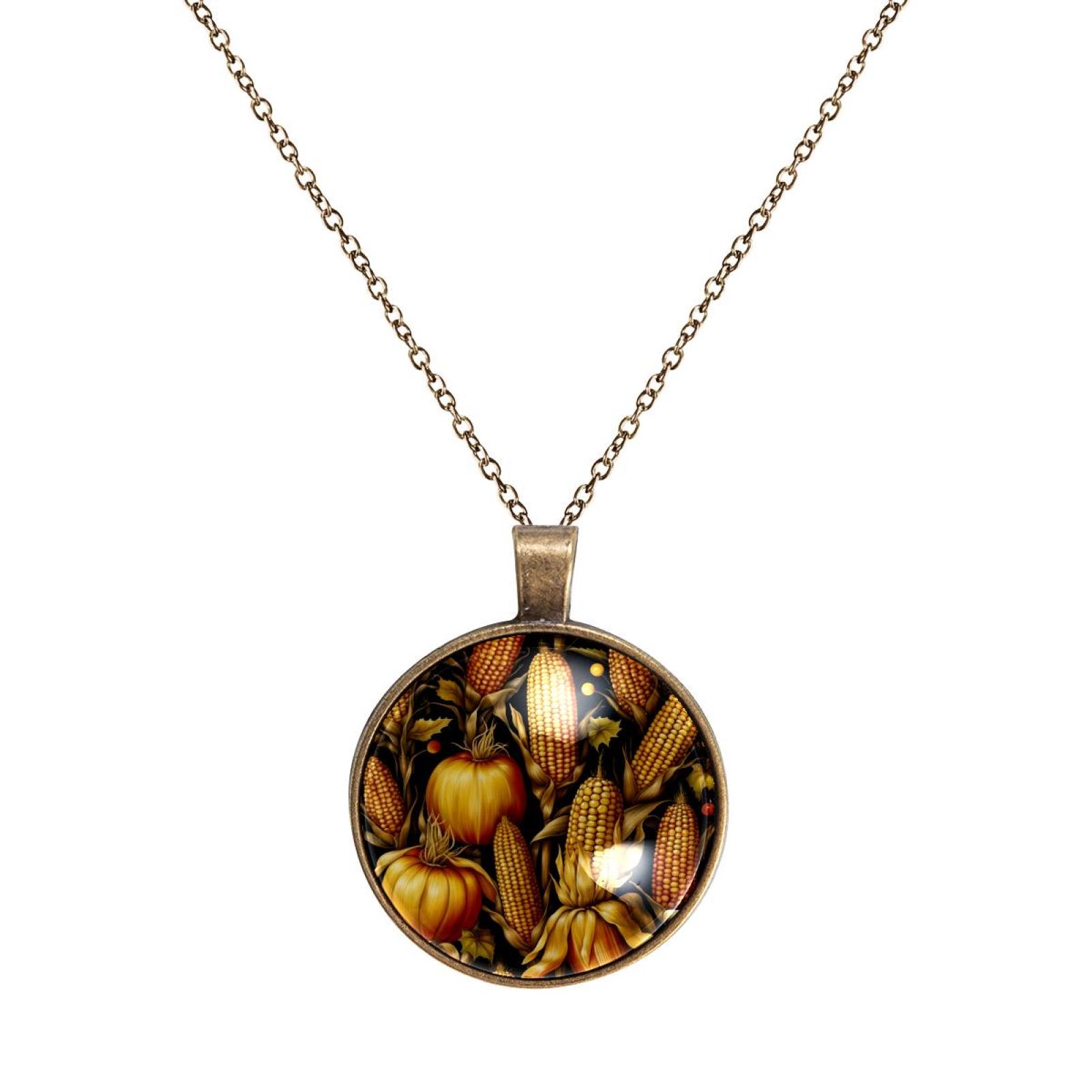 Thanksgiving Corn Necklace Personalized Custom Photo Round Pendant 