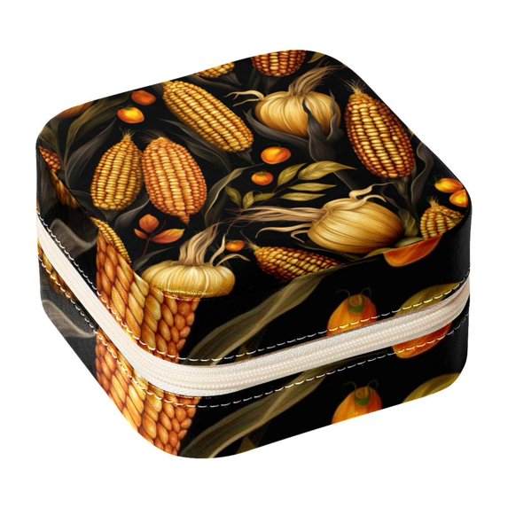 Thanksgiving Corn Travel Portable Square Jewelry Organizer with Ring, Earring, Necklace, and Bracelet Storage - Suitable for Girls and Women