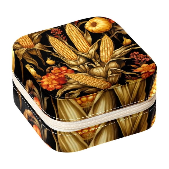 Thanksgiving Corn Travel Portable Square Jewelry Organizer with Ring, Earring, Necklace, and Bracelet Storage - Suitable for Girls and Women