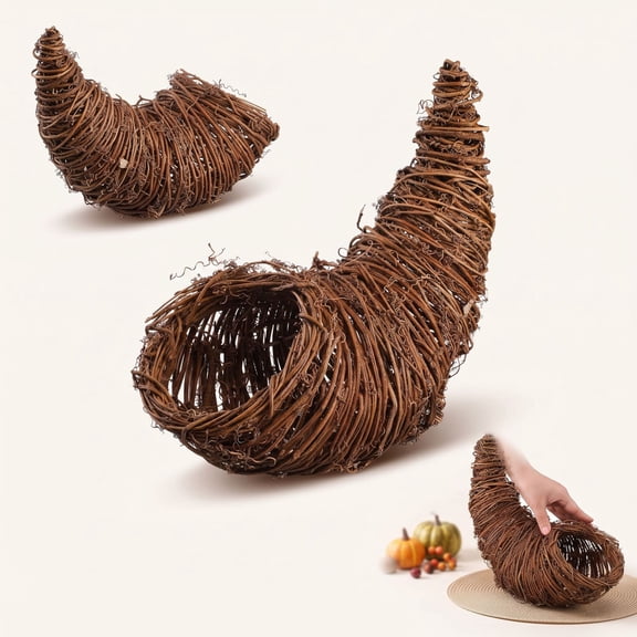 Thanksgiving Cornucopia Basket 11.4 Inch Horn of Plenty Table Decoration for Thanksgiving Cornucopia Centerpieces Fall Harvest Decor for Table Decorations Centerpieces(1 Pcs)