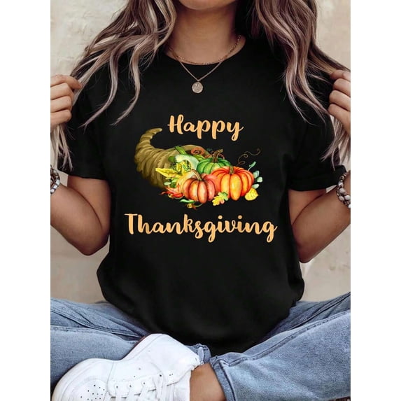 Thanksgiving Cornucopia Horn Pumpkin Harvest Fall T-Shirt