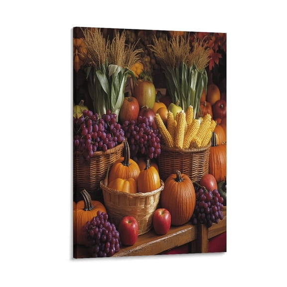 Thanksgiving Cornucopia Illustration Living Room Art 20x30inch Canvas Prints Autumn Harvest Canvas Wall Decor for Bedroom for Bedroom Kids Room Framed For Home Decor